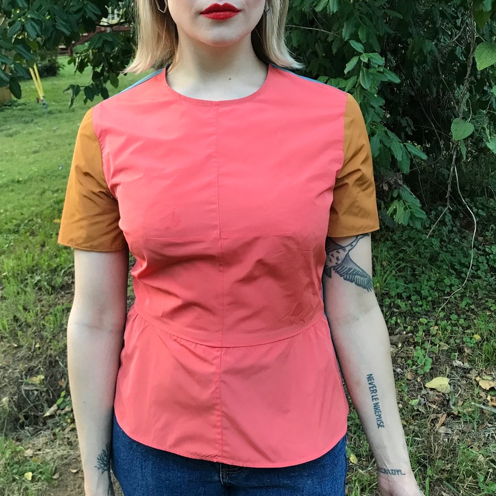 CARVEN Color Block Peplum Top - Picture 2 of 6